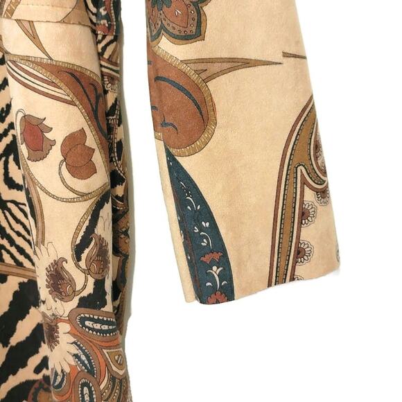 Venti6 Made in Italy Floral Paisley Faux Suede Open Front Duster Jacket Size L - Picture 5 of 13